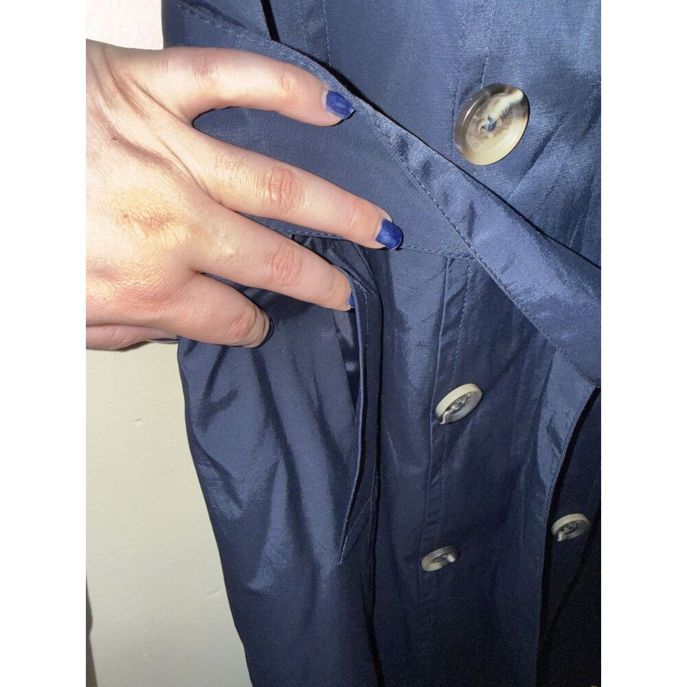 Anne Klein Navy Blue Double Breasted Hooded Trench Coat Jacket Belted Women's L - Picture 7 of 9